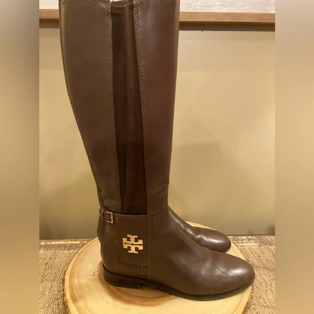 Tory Burch Wyatt Over Knee Brown‎ Leather Boots Zip Up Size-7.5
